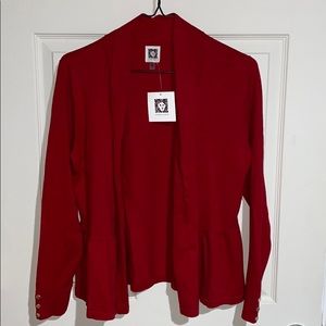 Anne Klein Ruffle Waist Red Cardigan NWT